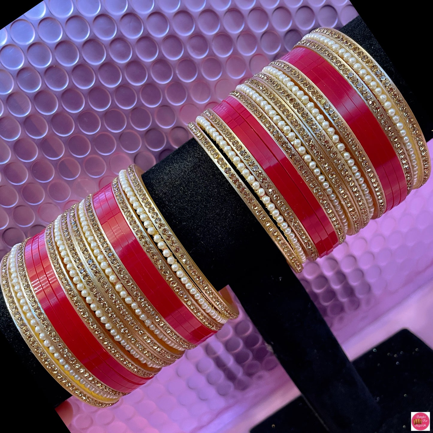 Pearl Bridal Punjabi Chura Bangles Set- Red