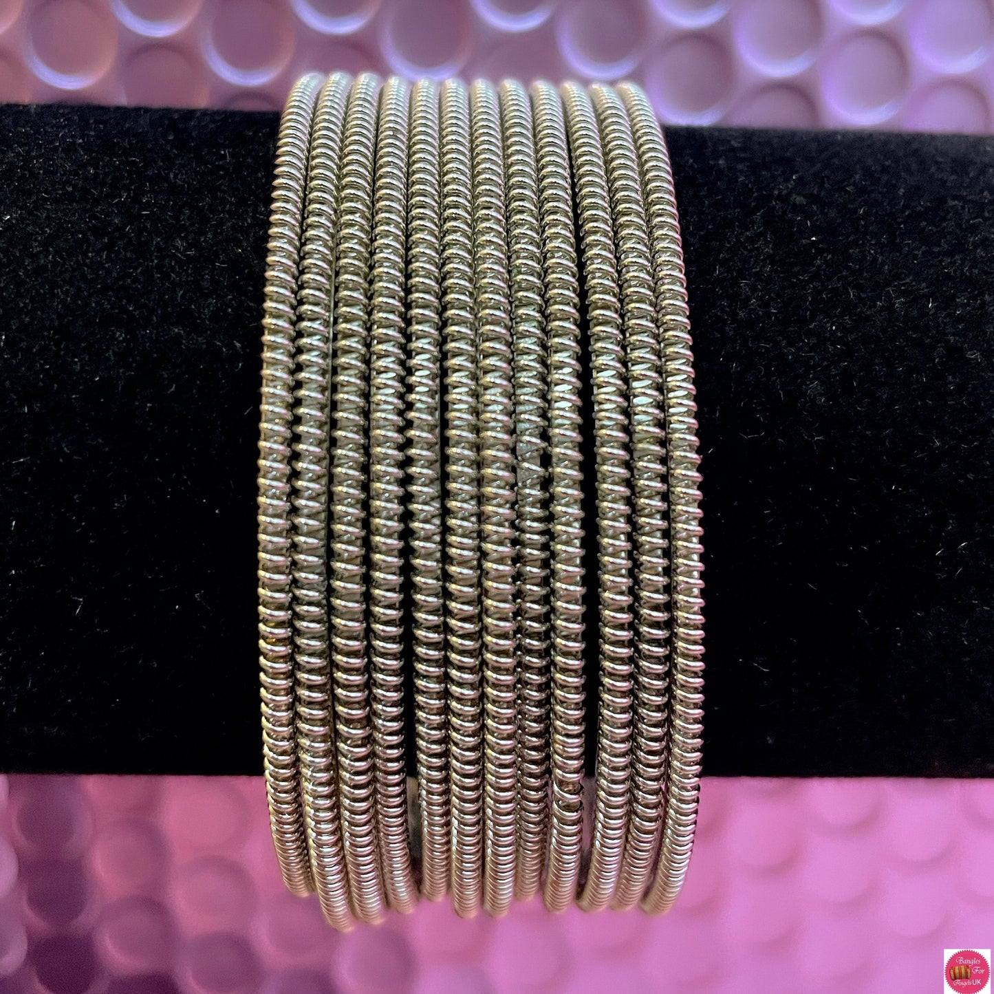 Silver Oxidised Metal Bangles- Size 2.2