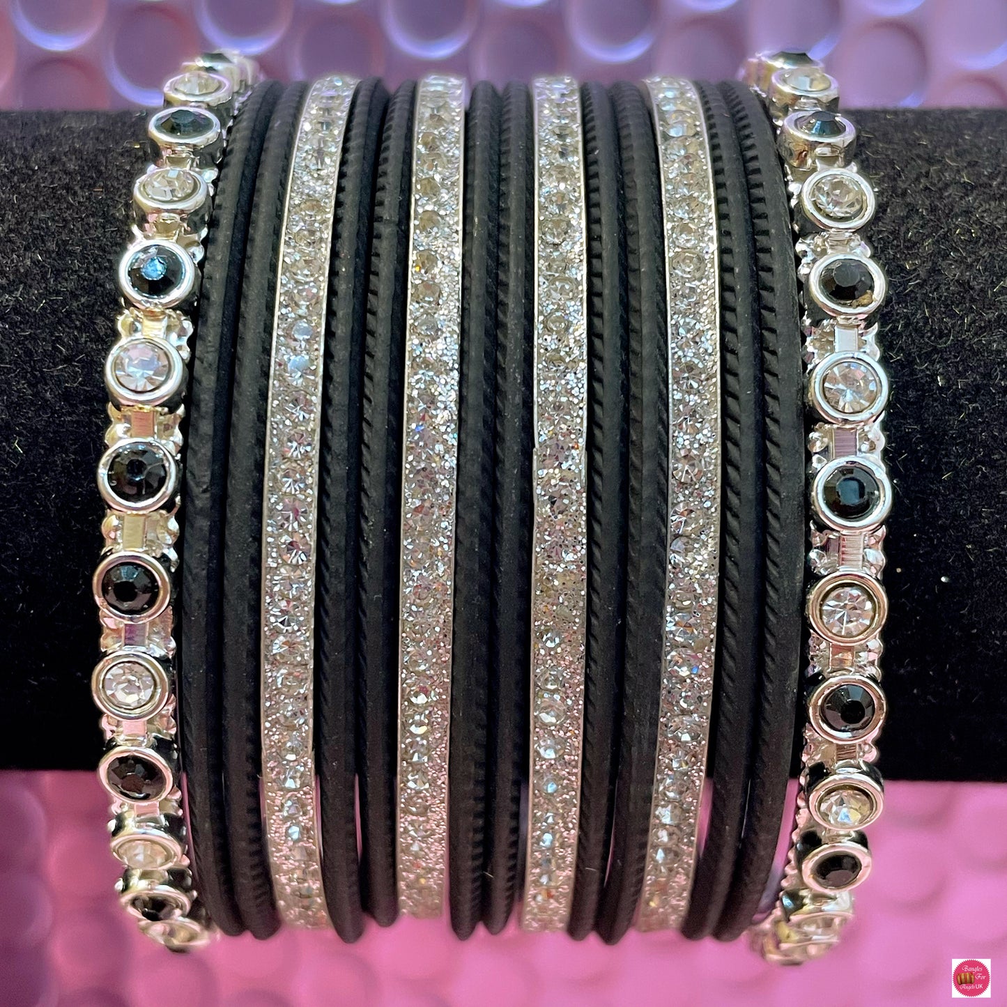 Silver Metal Bangles Set- Black