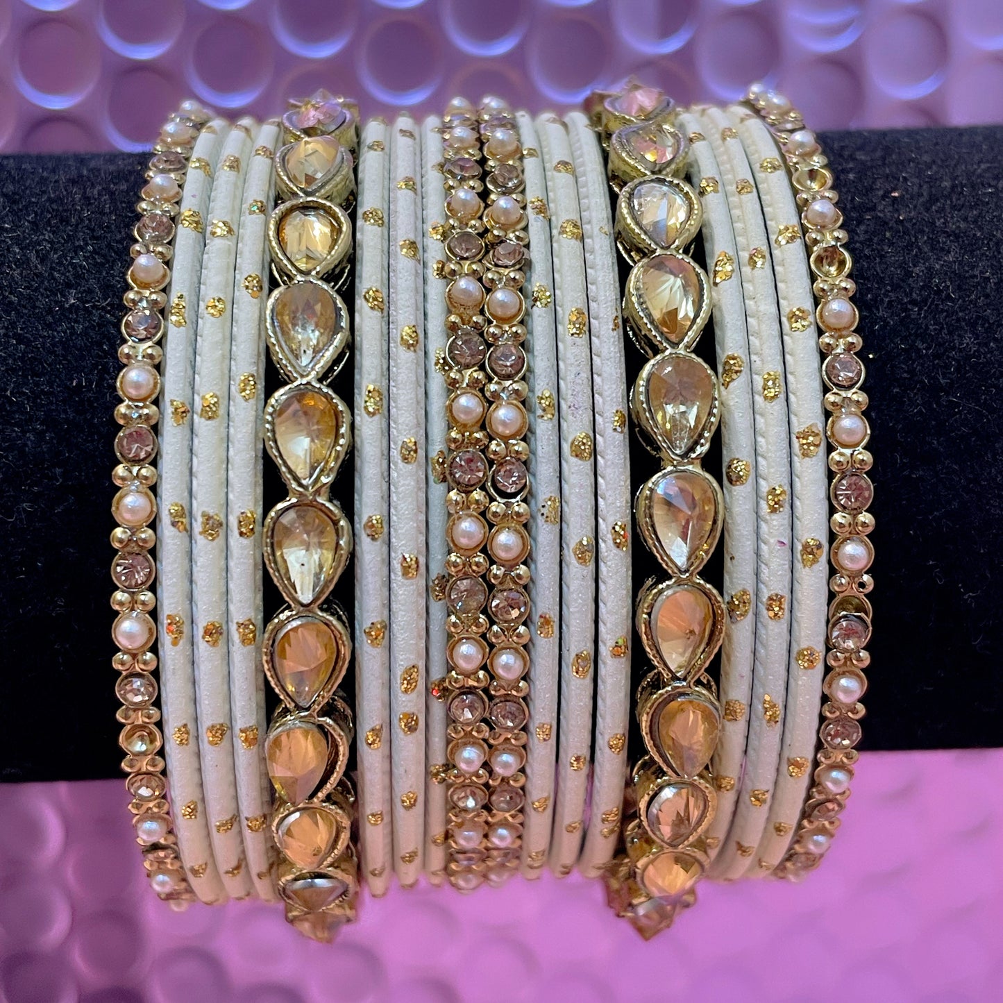 Kundan Stone Metal Bangles Set- Various Colours