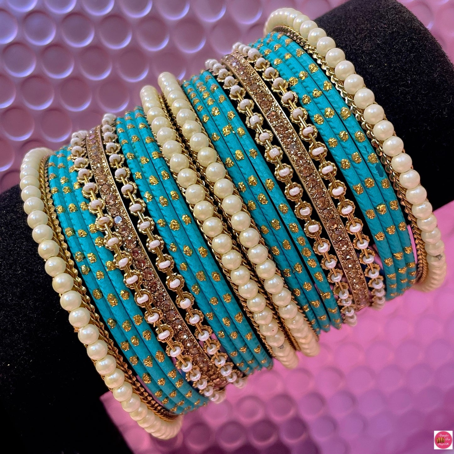 Pearl Metal Bangles Set- Various Colours