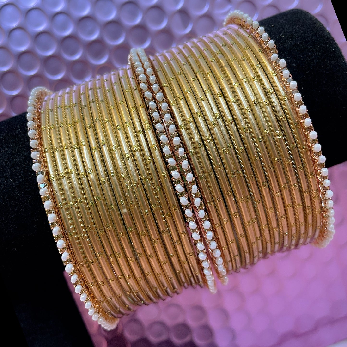 Pearl Metal Bangles Sets- Various Colours