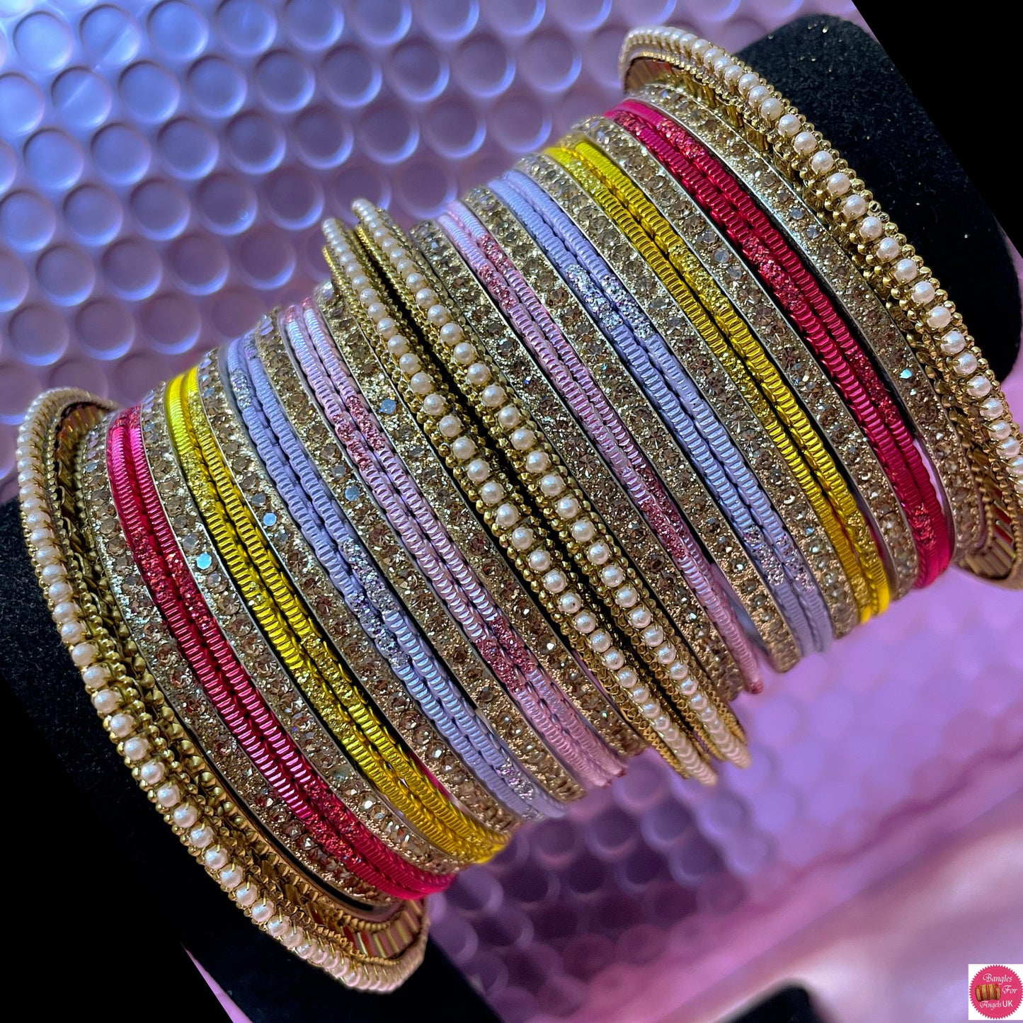 Multicoloured Pearl Metal Bangles Set- Size 2.10