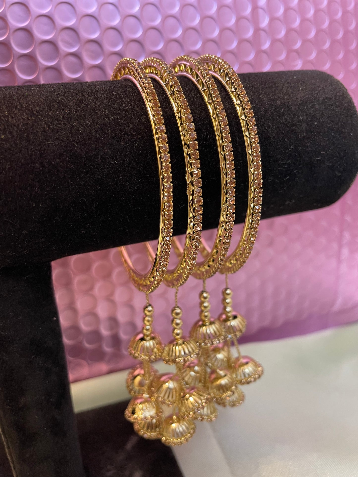 Gold Zirconia Hanging Metal Bangles Set