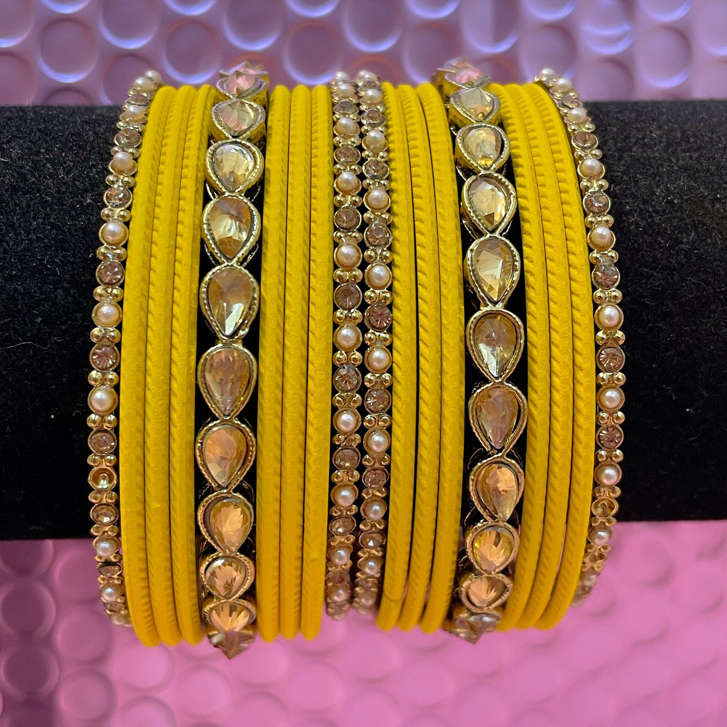 Kundan Stone Metal Bangles Set- Various Colours