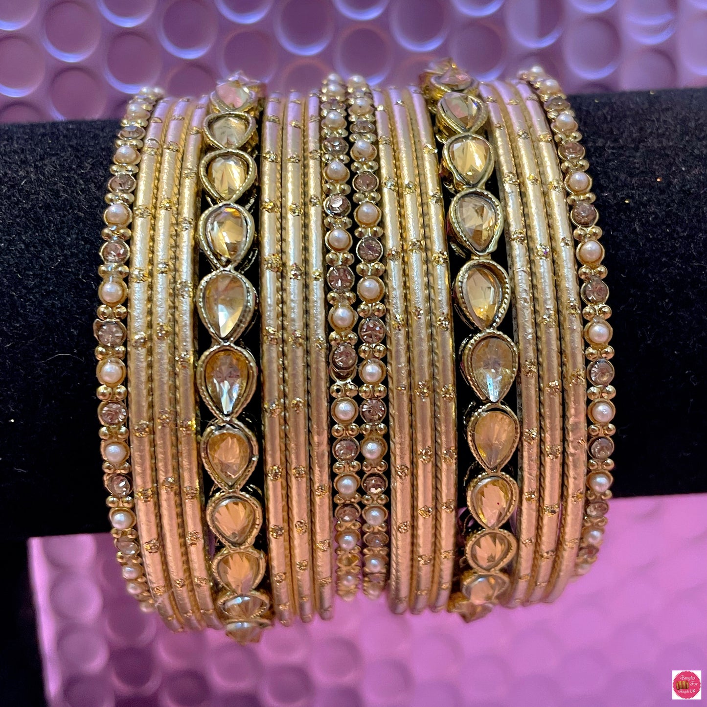 Kundan Stone Metal Bangles Set- Various Colours