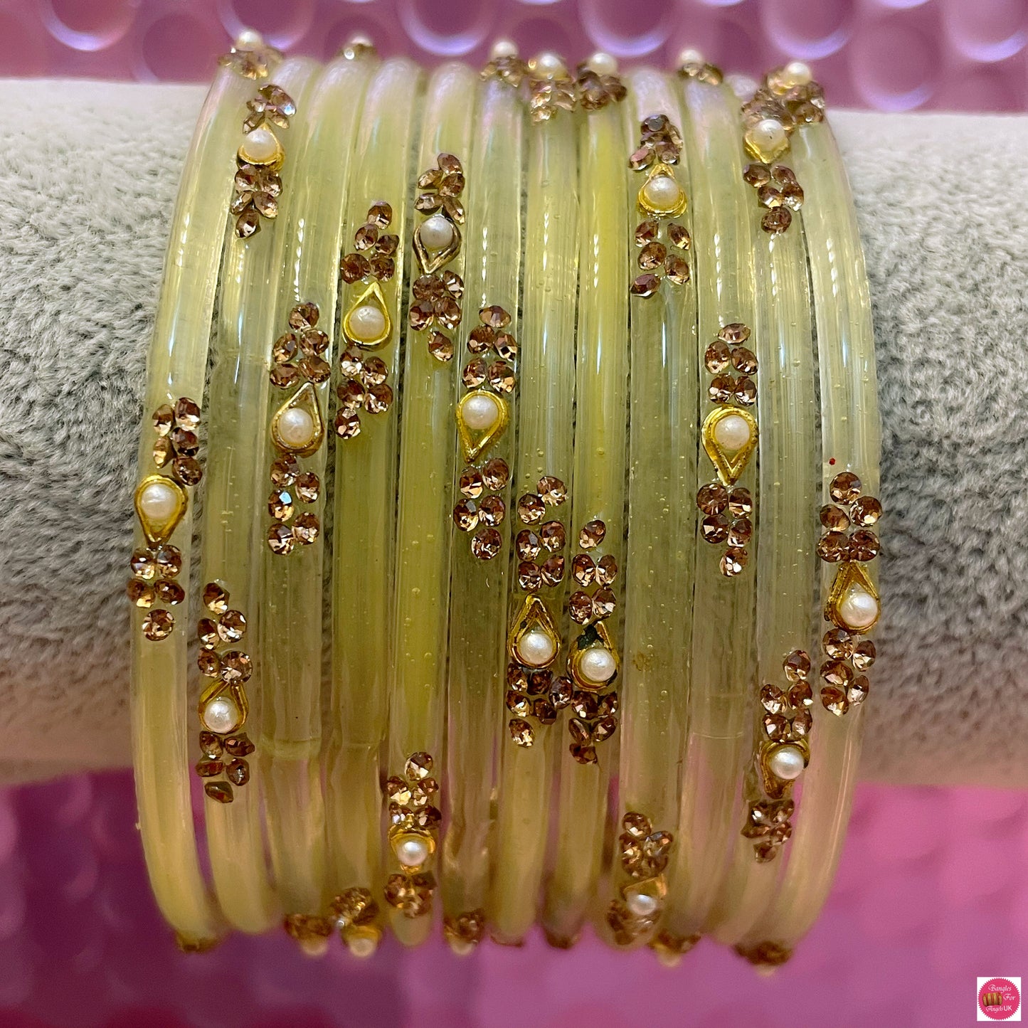 Cream Pearl Glass Bangles- Size 2.6