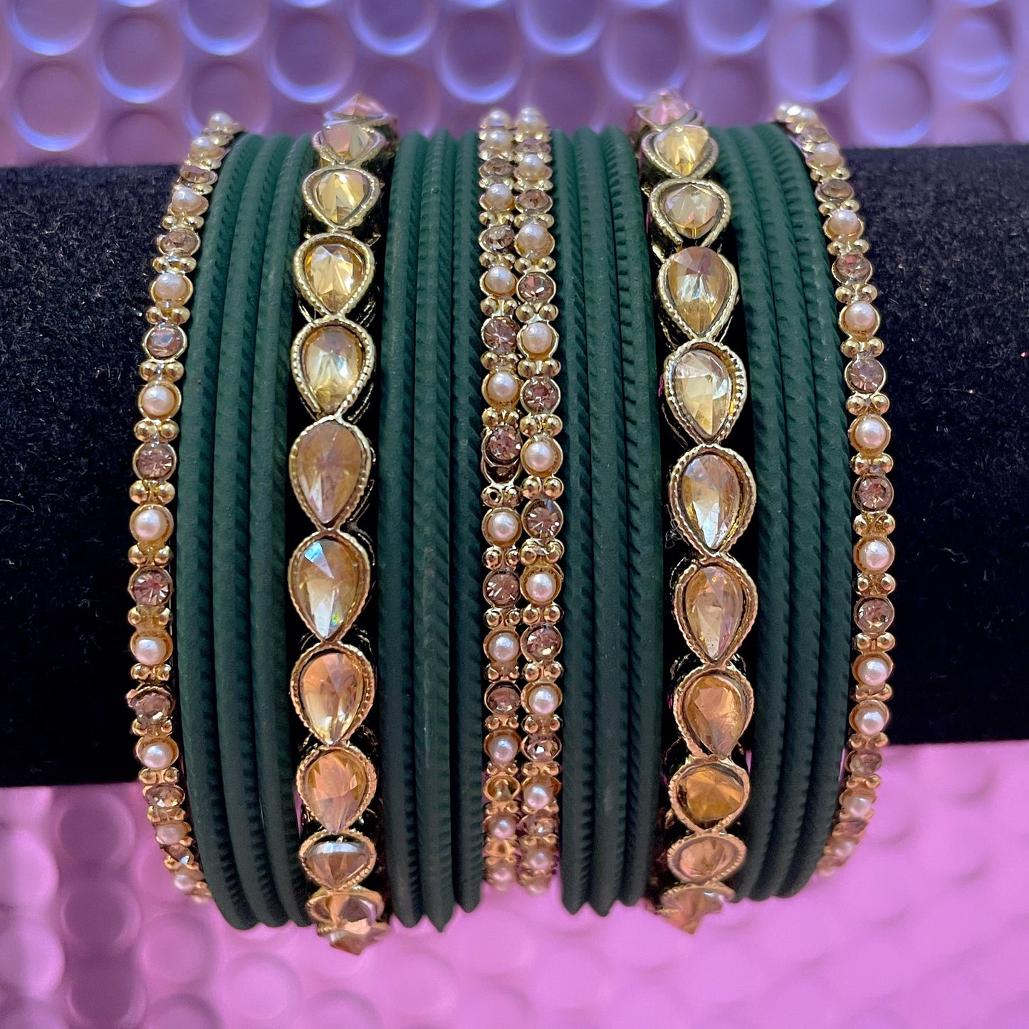Kundan Stone Metal Bangles Set- Various Colours