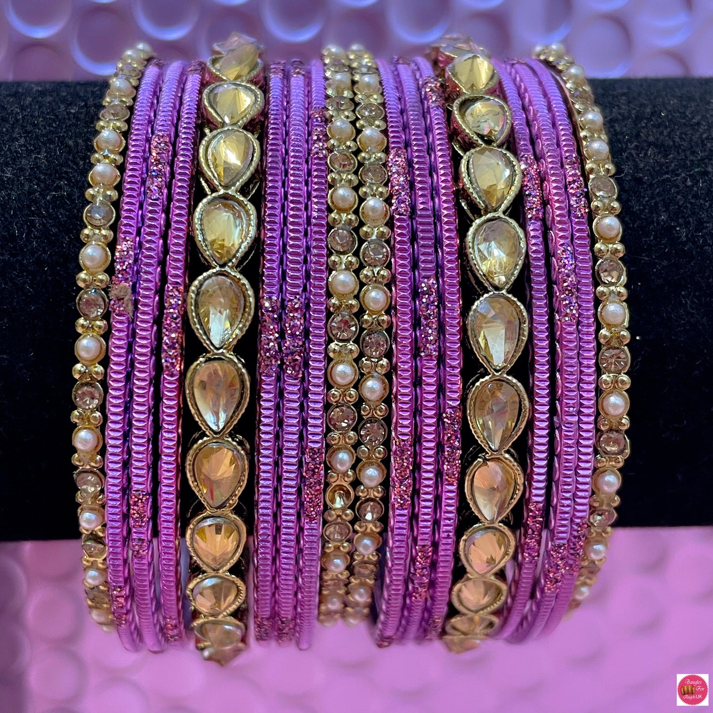 Kundan Stone Metal Bangles Set- Various Colours