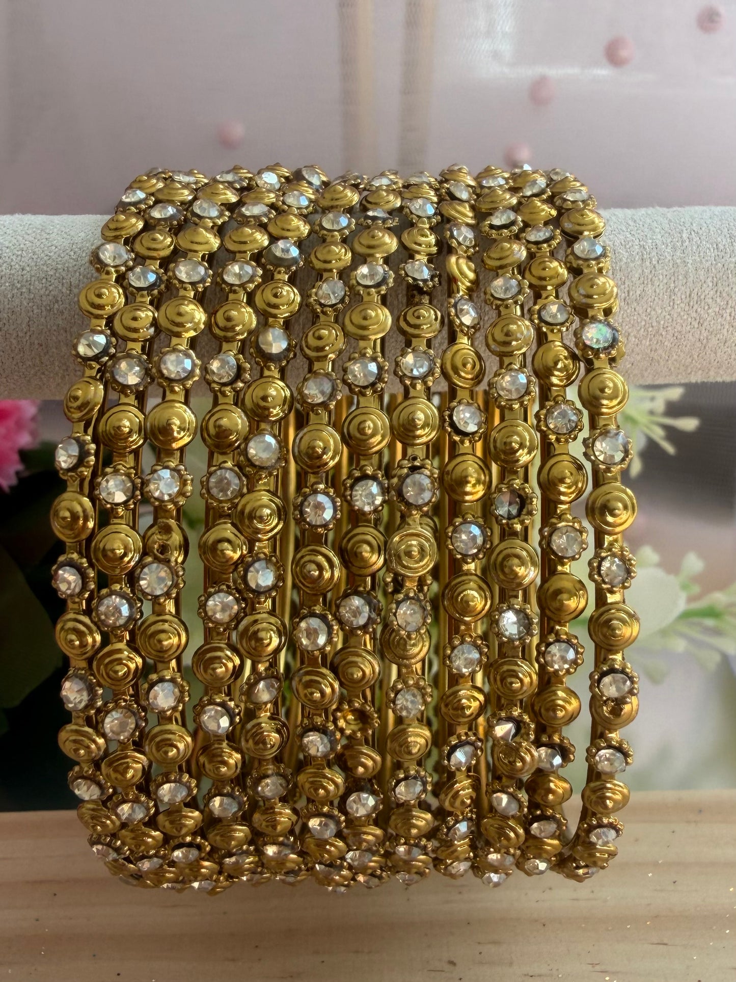 Gold Stone Metal Bangles Set