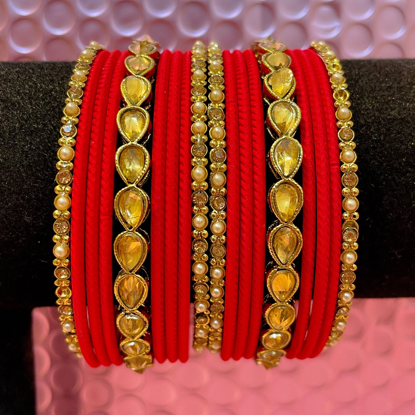 Kundan Stone Metal Bangles Set- Various Colours