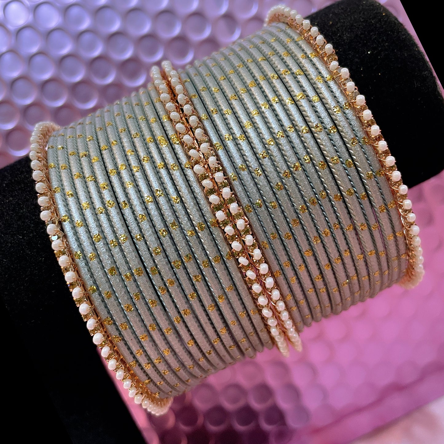 Pearl Metal Bangles Sets- Various Colours