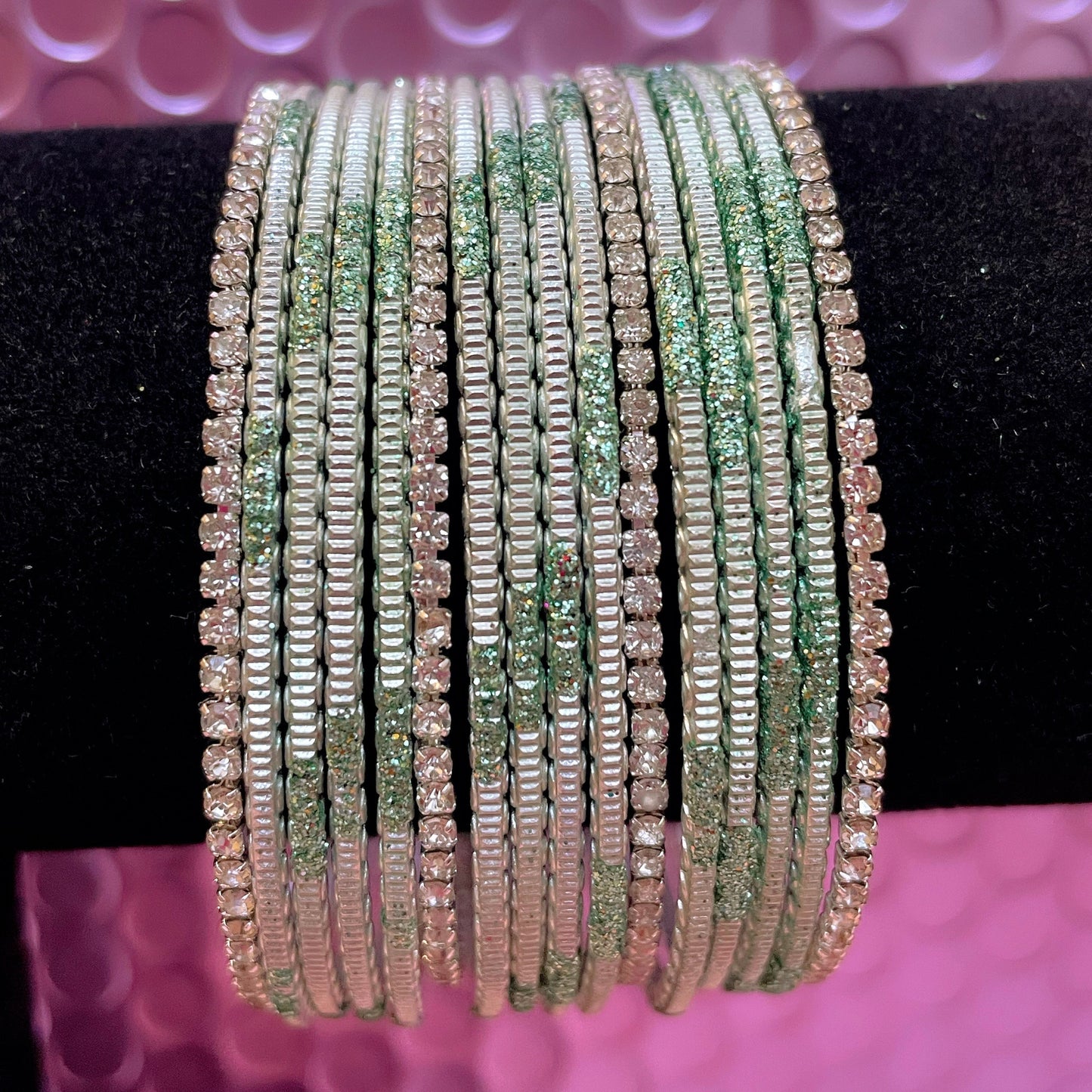 Silver Zirconia Metal Bangles Sets Various Colours - Size 2.2