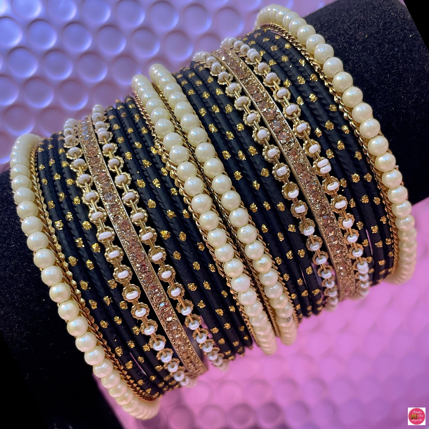 Pearl Metal Bangles Set- Various Colours