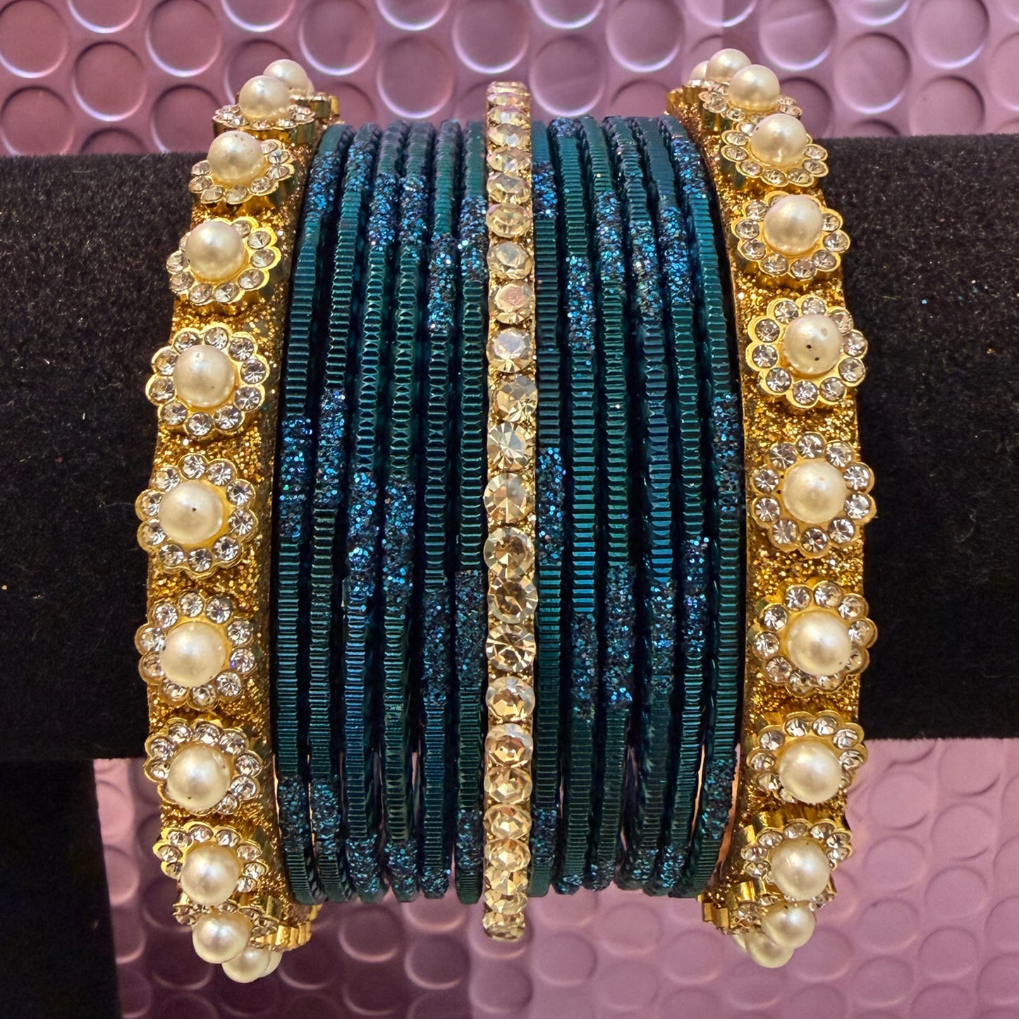 Gold Pearl Metal Bangles Sets In Assorted Colours