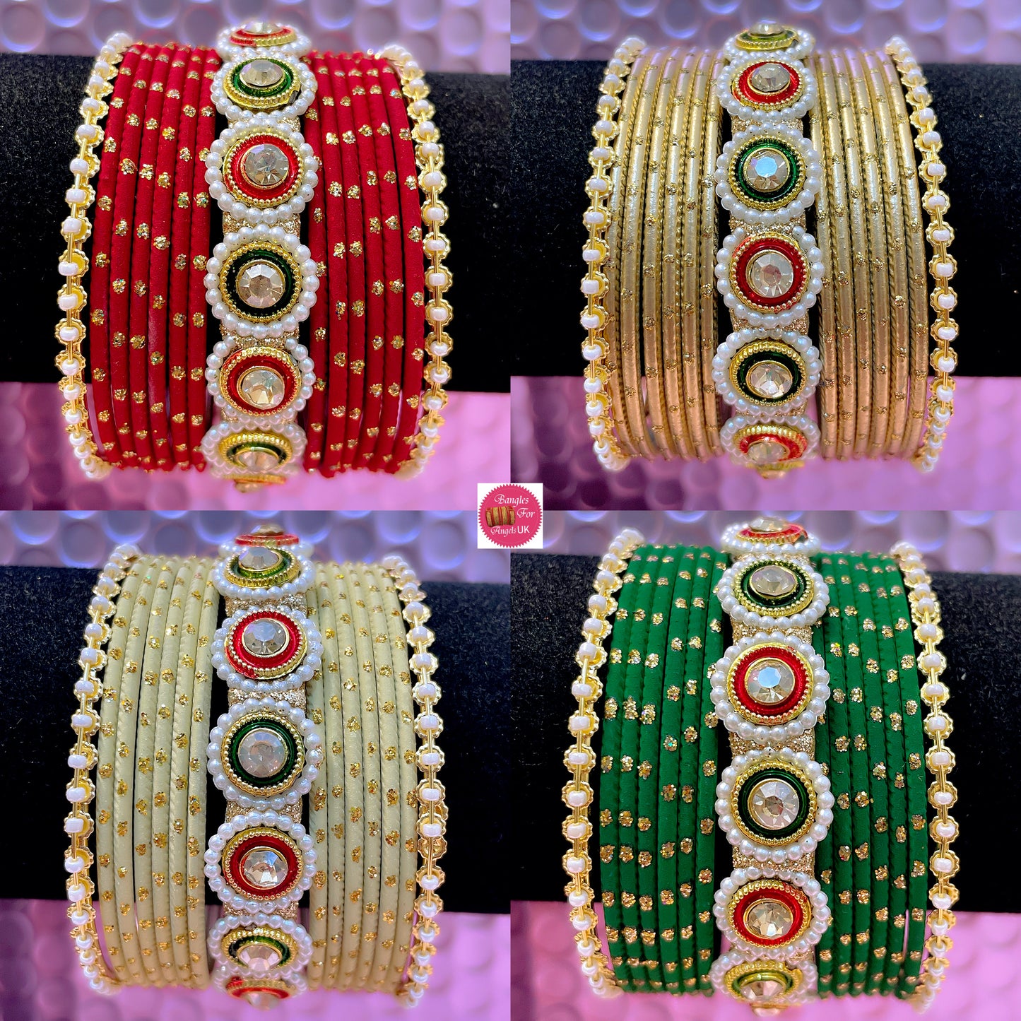 Pearl Metal Bangles Sets- Various Colours