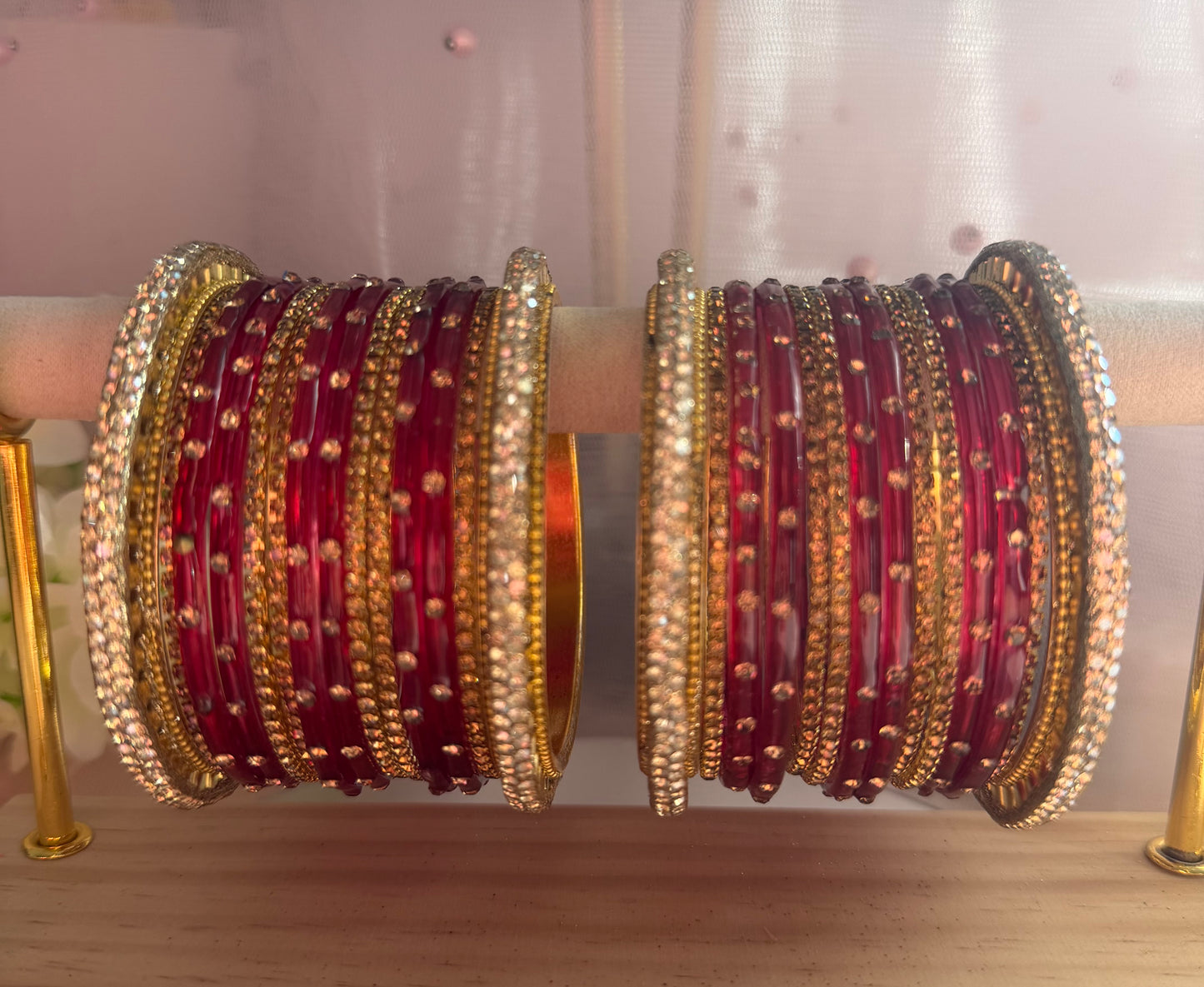 Red Zirconia Glass Bangles Set