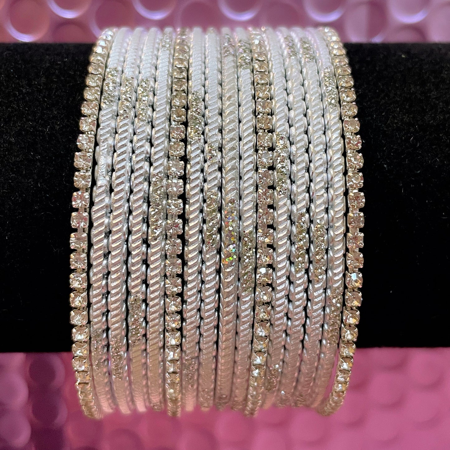 Silver Zirconia Metal Bangles Sets Various Colours - Size 2.2
