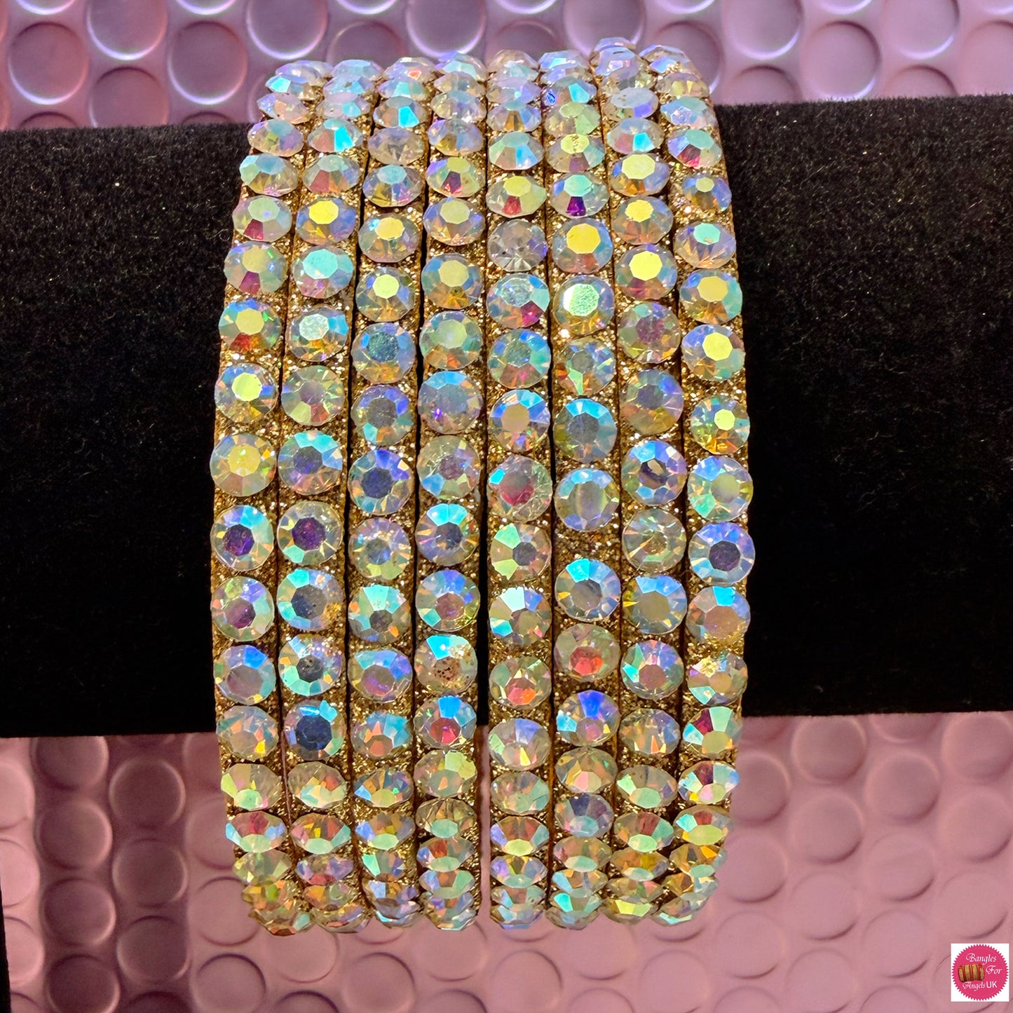 Gold Rainbow Stone Metal Bangles Set