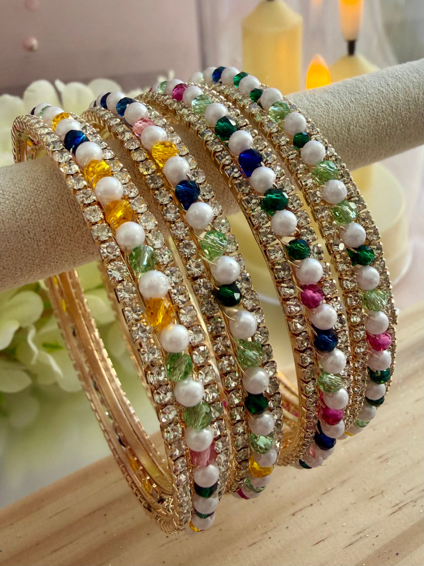 Multicoloured Pearl Zirconia Metal Karas