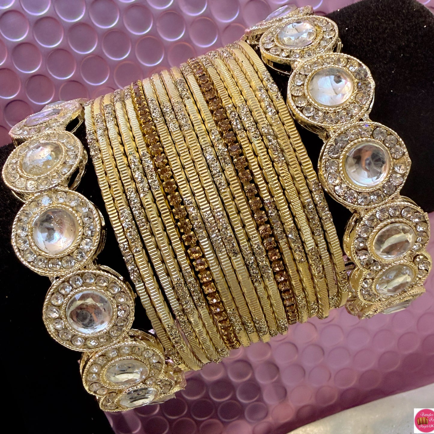 Mirror Zirconia Gold/Beige Metal Bangles Set