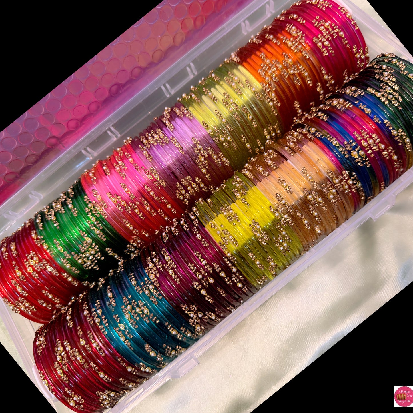 Pearl Glass Bangles Combo- 14 Sets