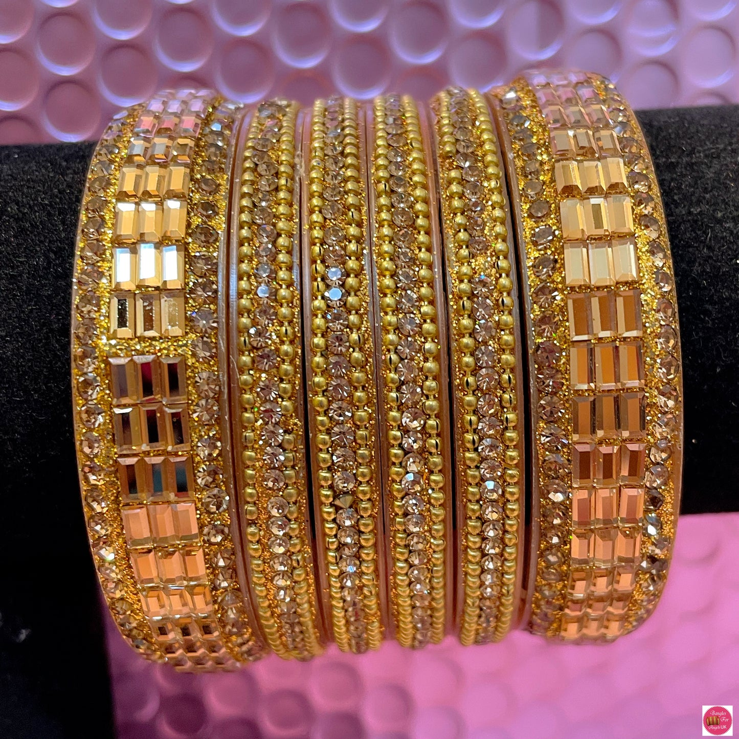 Gold Diamante Bangles Set- Size 2.4/2.6