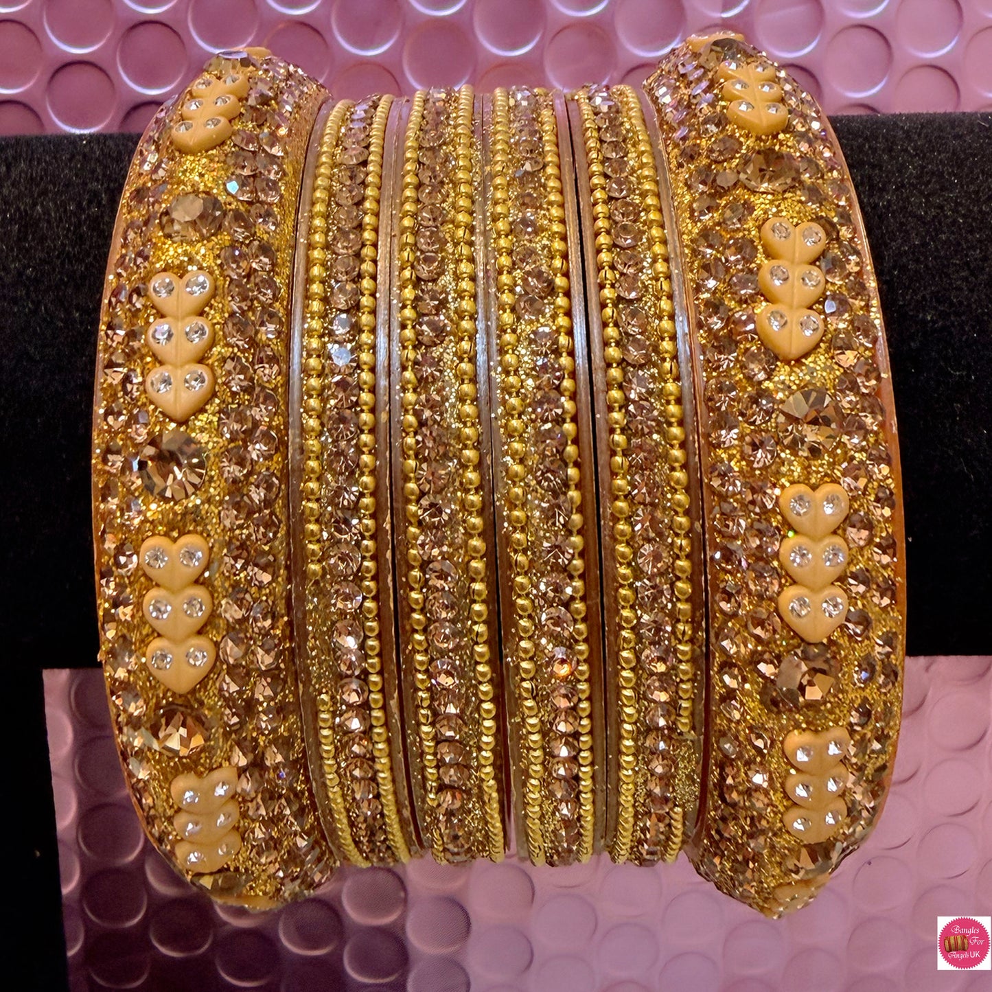 Gold Heart Bangles Set- Size 2.8/2.10