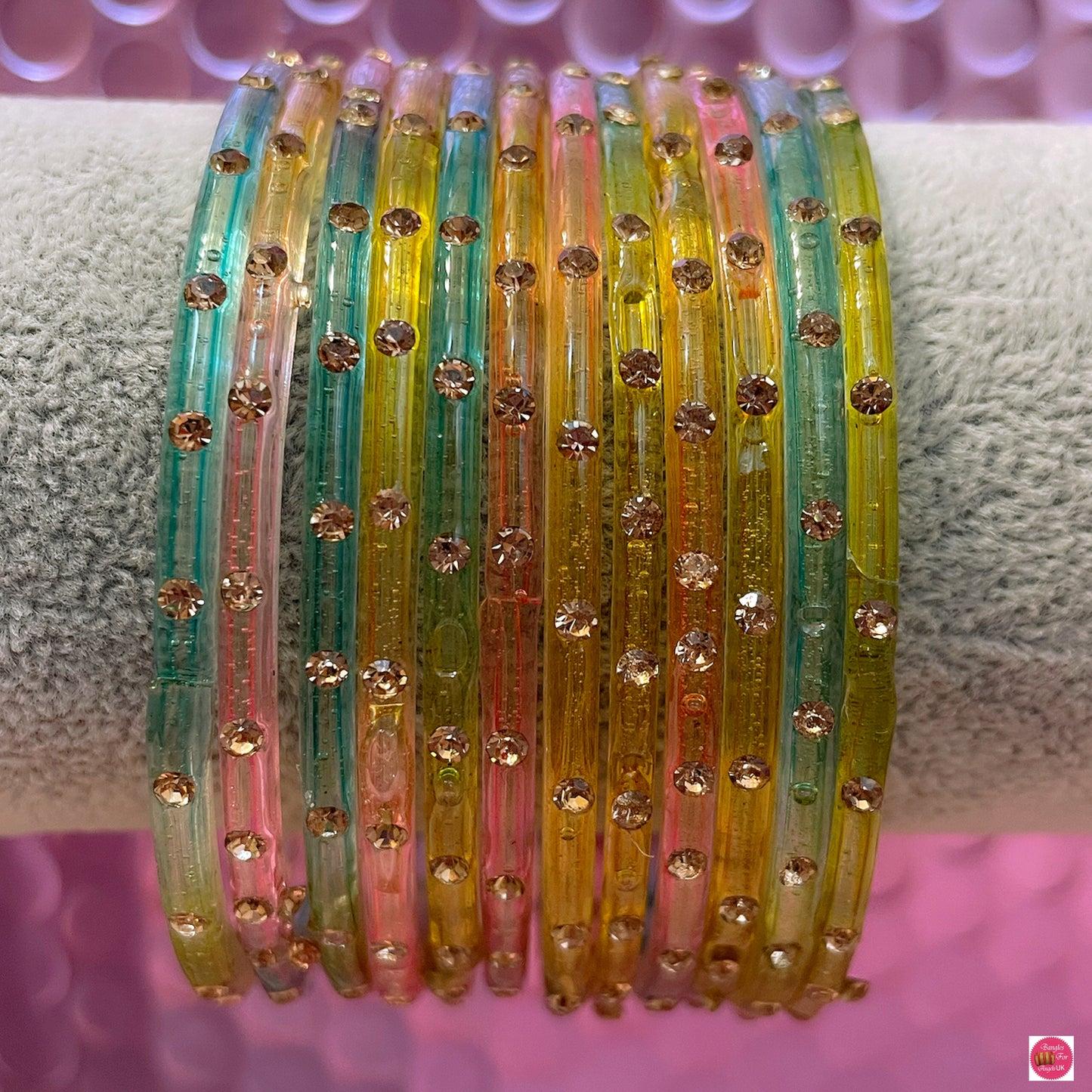 Stone Glass Bangles in various colours- Size 2.4/2.6/2.8