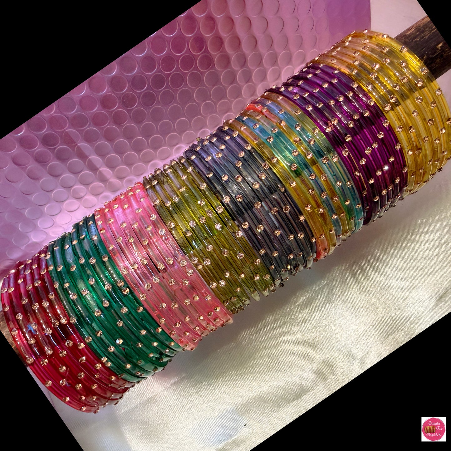Stone Glass Bangles Combo Box- Size 2.6