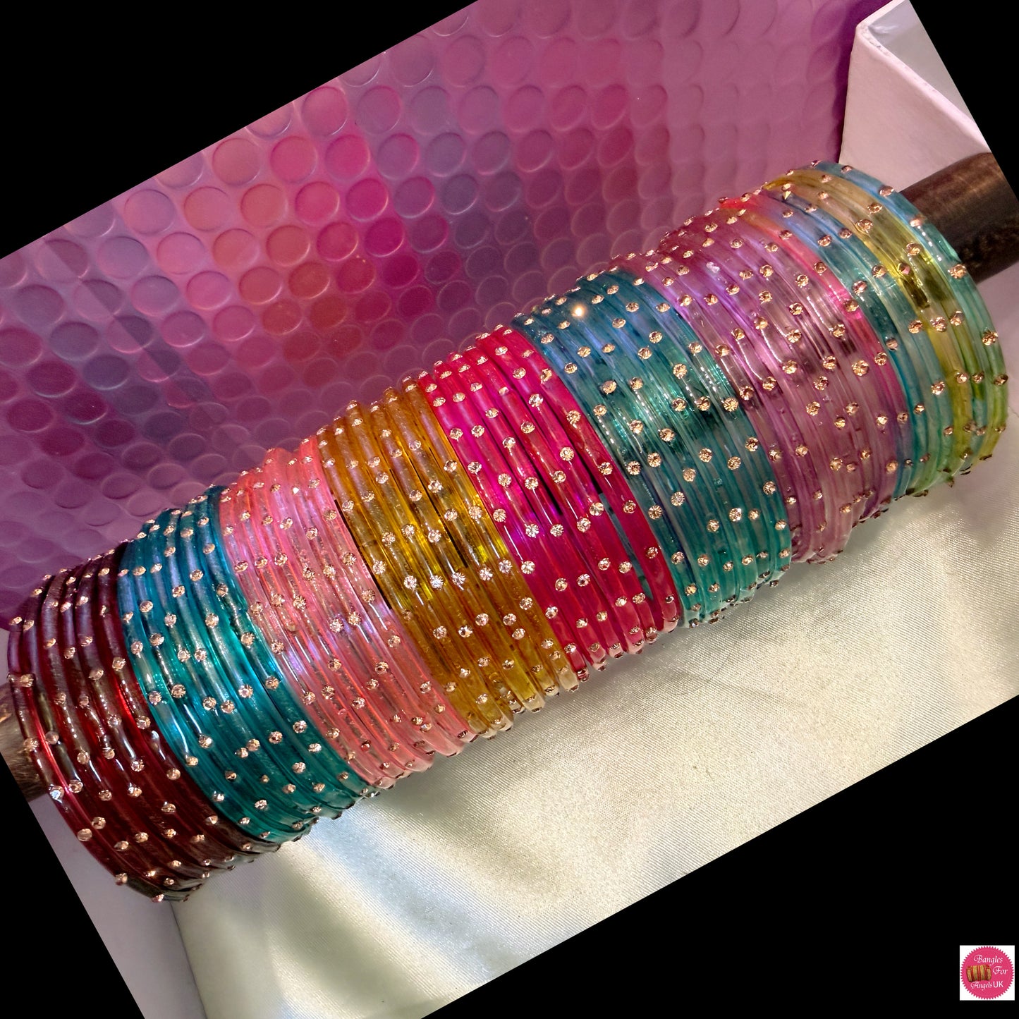 Stone Glass Bangles Combo Box- Size 2.8