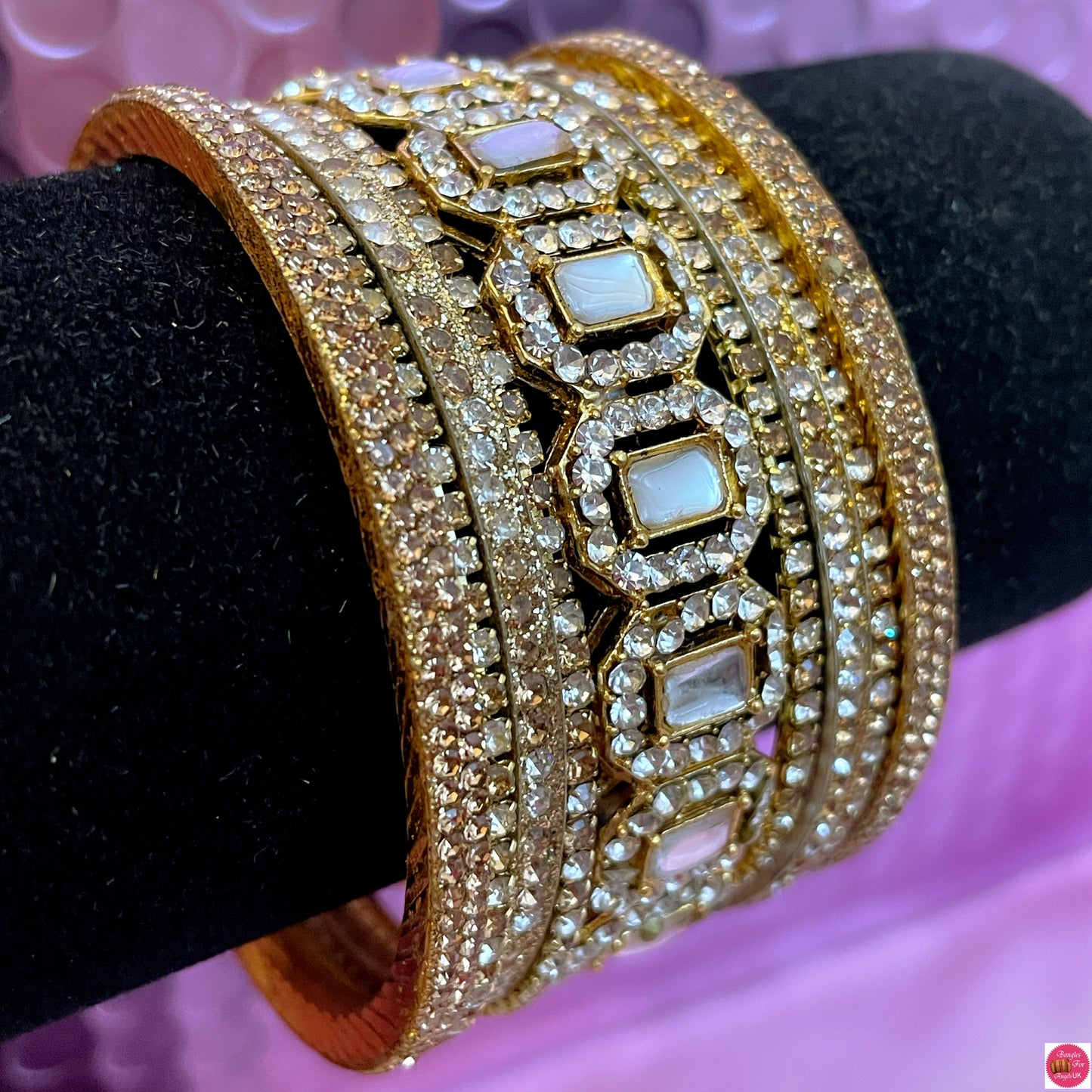 Gold Zirconia Metal Bangles Set