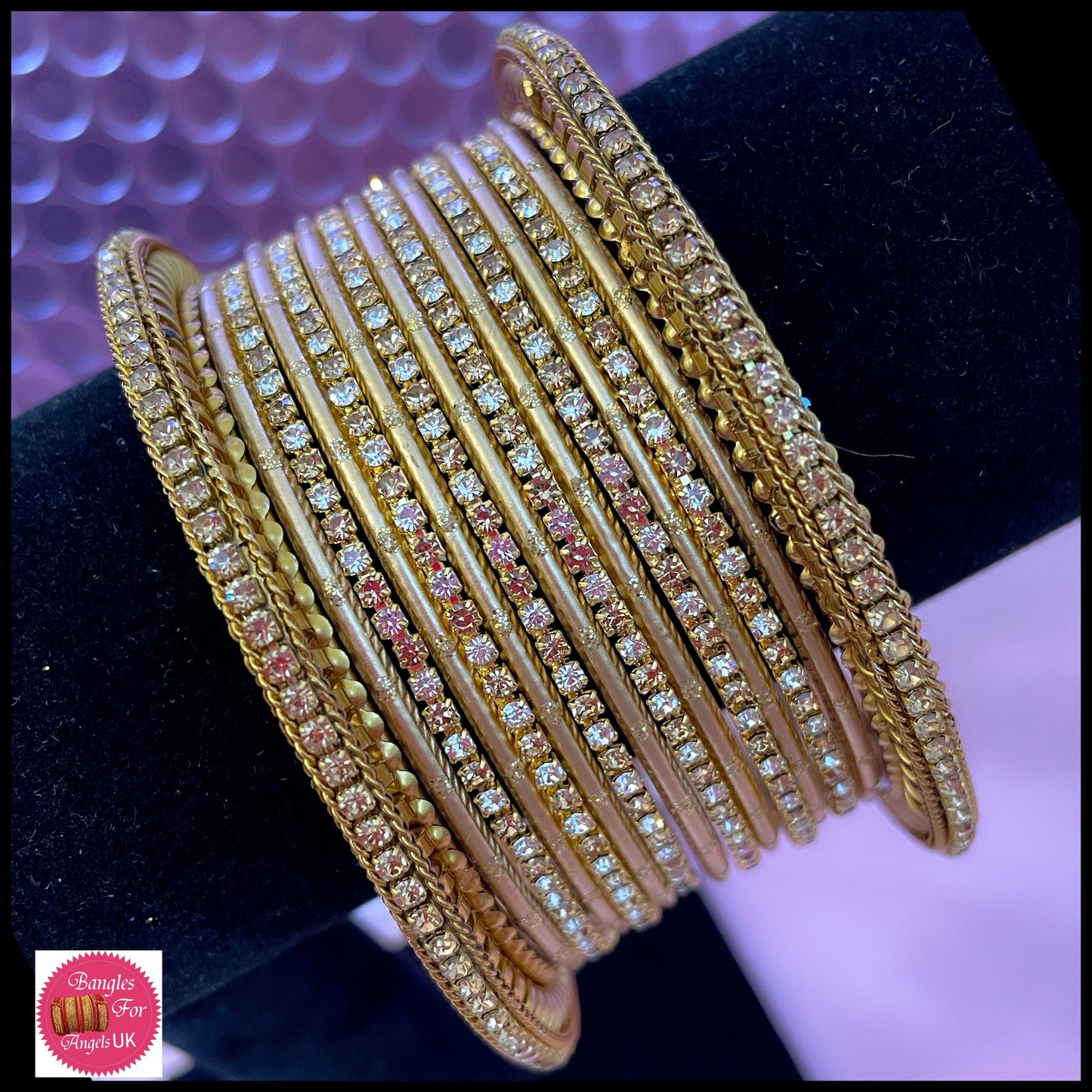Gold Zirconia Metal Bangles Sets Various Colours- Size 2.10