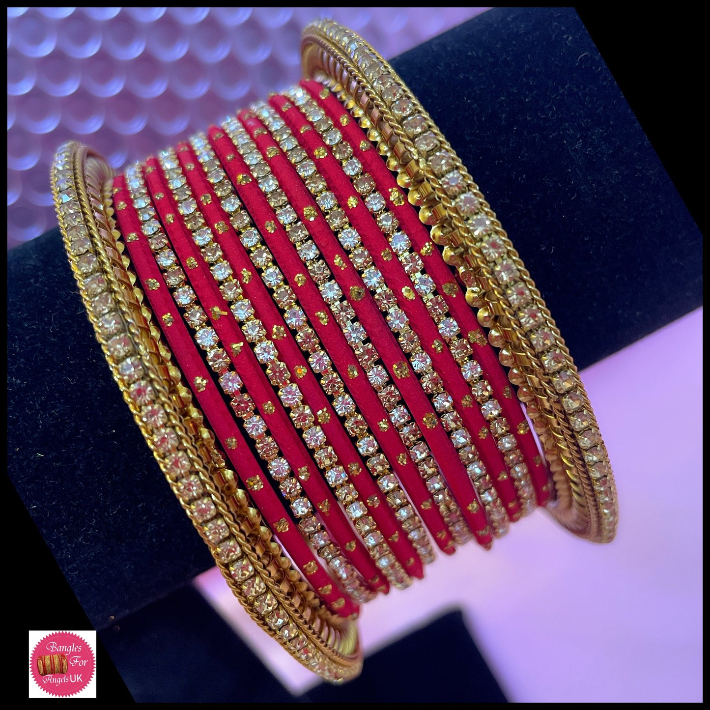 Gold Zirconia Metal Bangles Sets Various Colours- Size 2.10