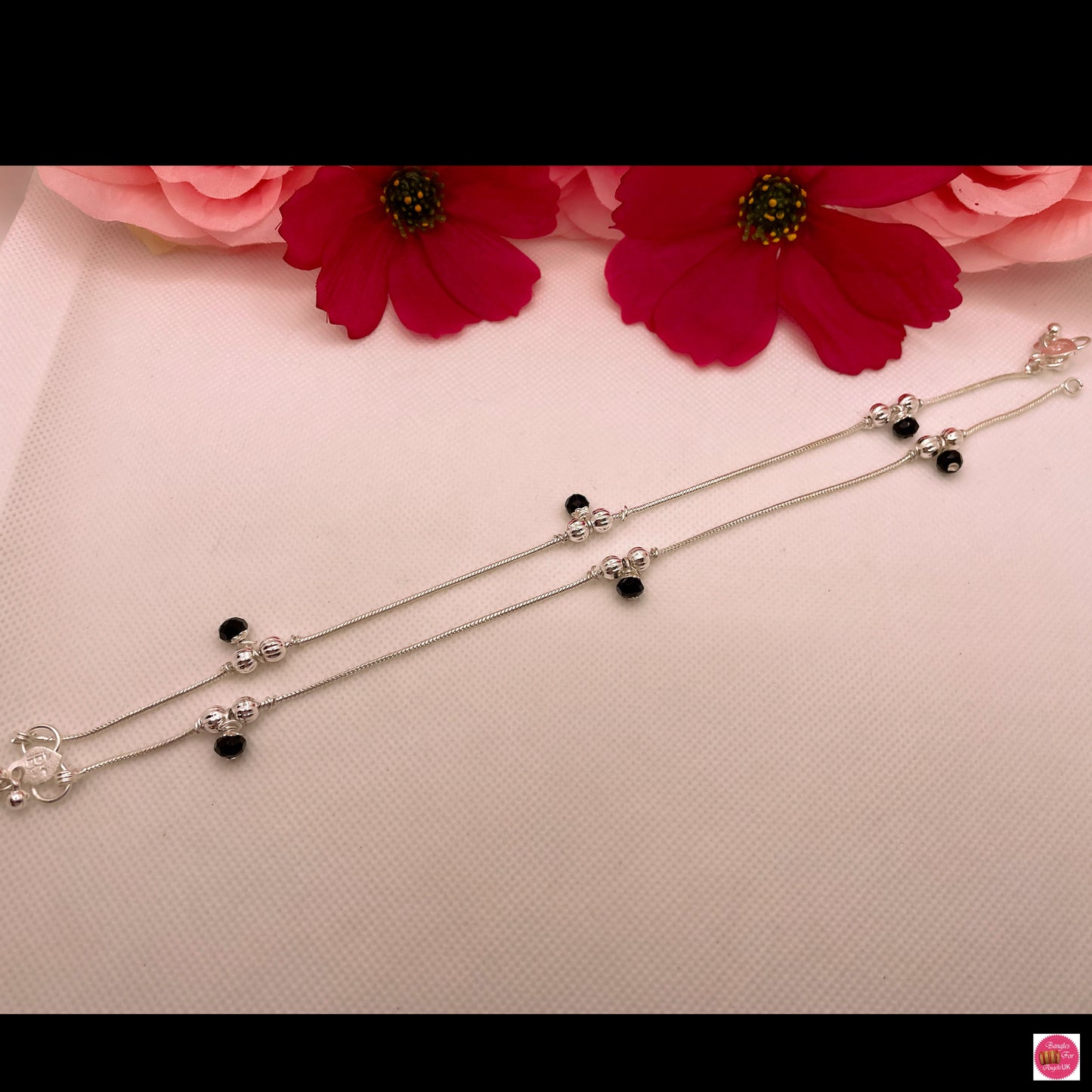 Silver Anklet/Payal- Black