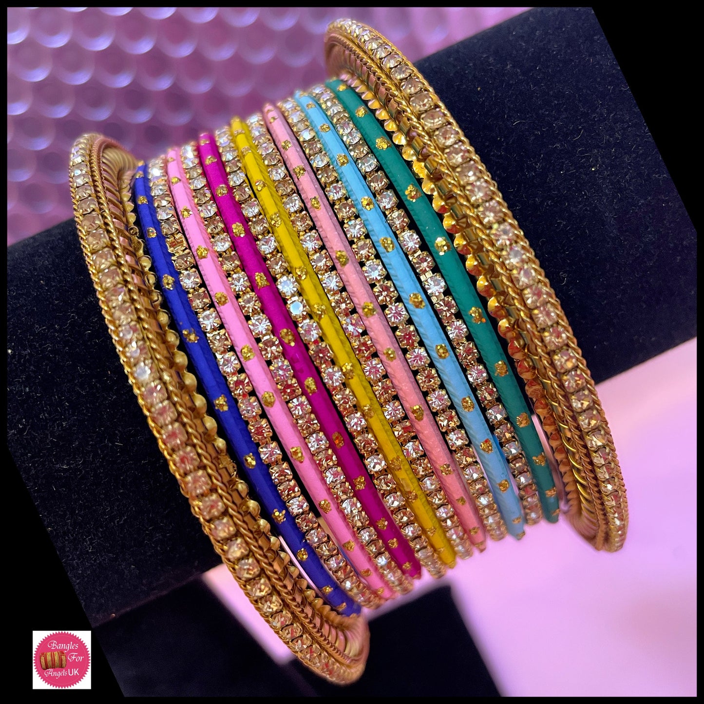 Gold Zirconia Metal Bangles Sets Various Colours- Size 2.10
