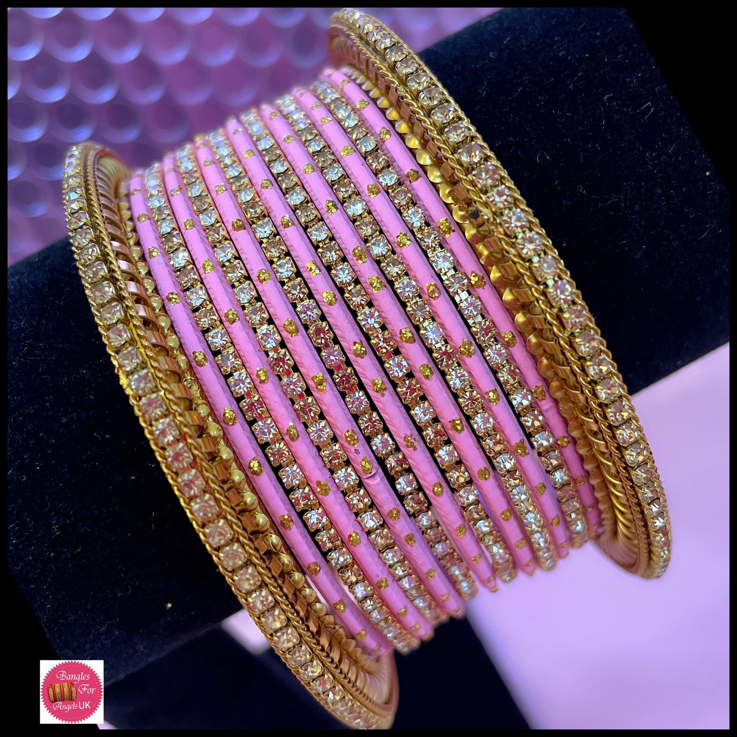 Gold Zirconia Metal Bangles Sets Various Colours- Size 2.10