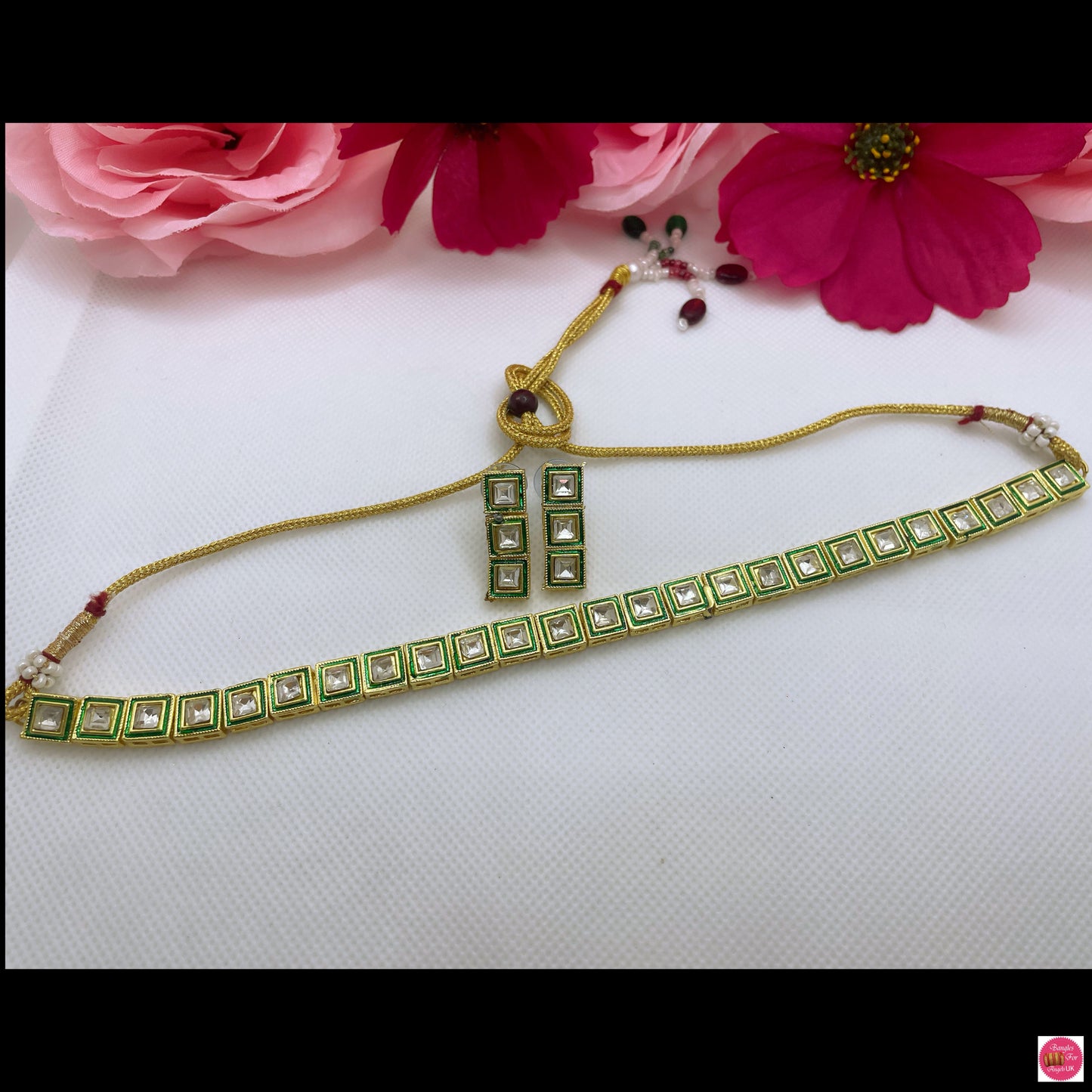 Kundan Single Line Choker & Earings Set