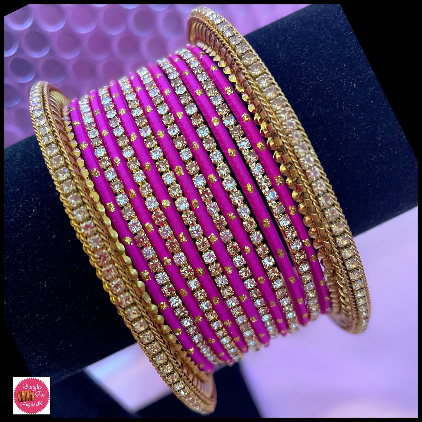 Gold Zirconia Metal Bangles Sets Various Colours- Size 2.10