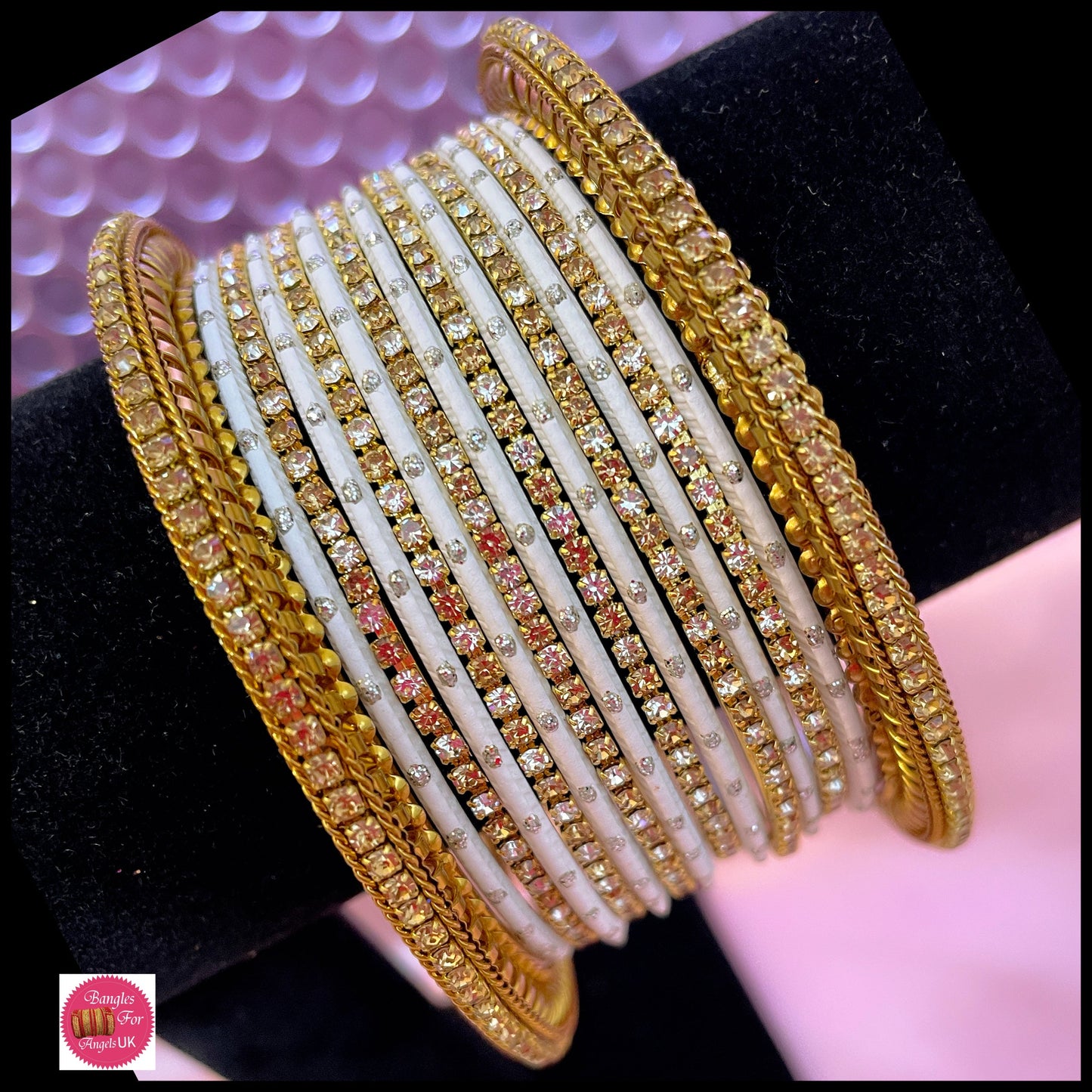 Gold Zirconia Metal Bangles Sets Various Colours- Size 2.10