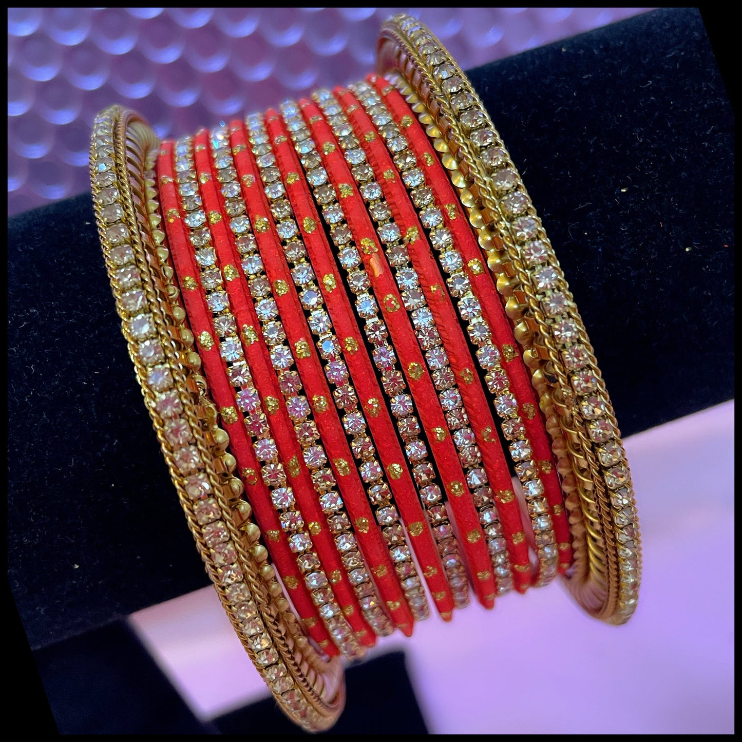 Gold Zirconia Metal Bangles Sets Various Colours- Size 2.10