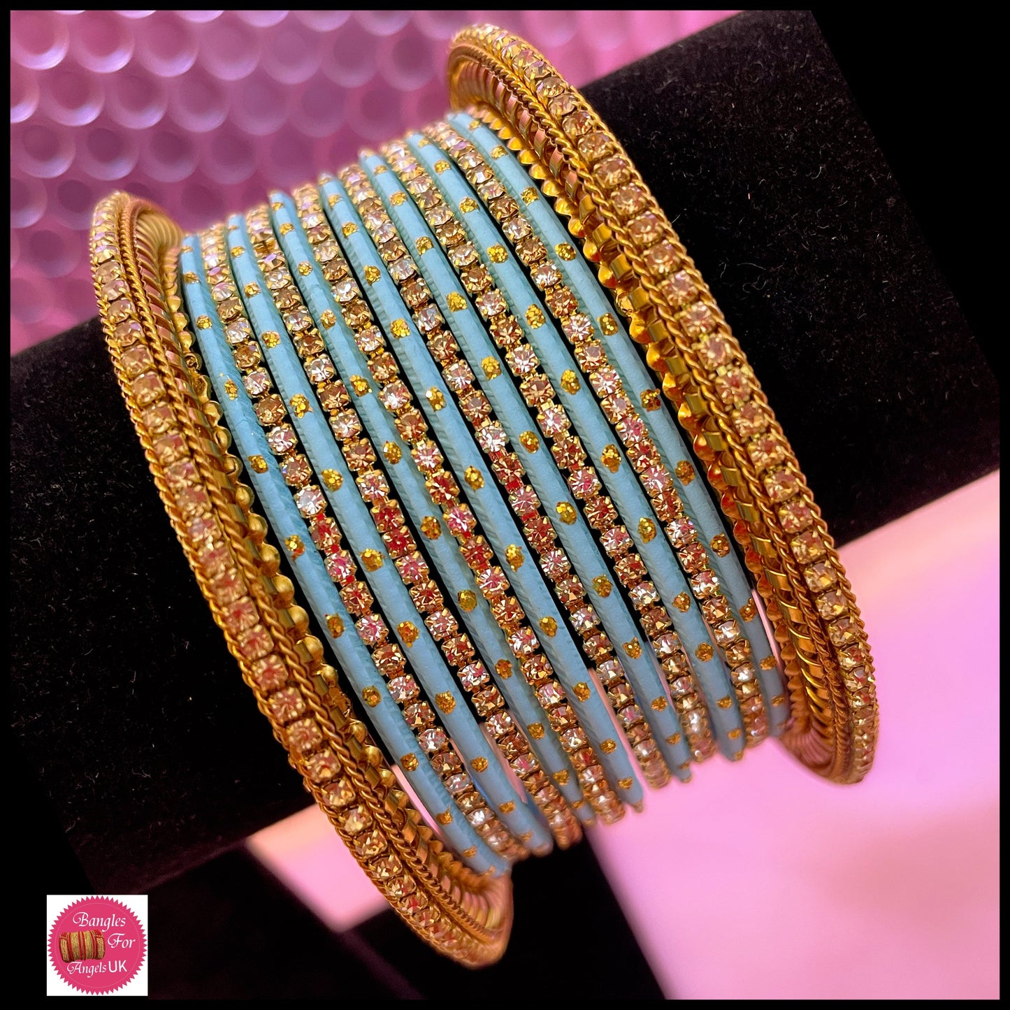 Gold Zirconia Metal Bangles Sets Various Colours- Size 2.10
