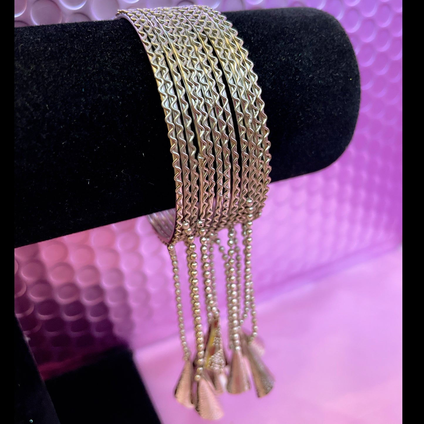 Silver Oxidised Hanging Metal Bangles Set
