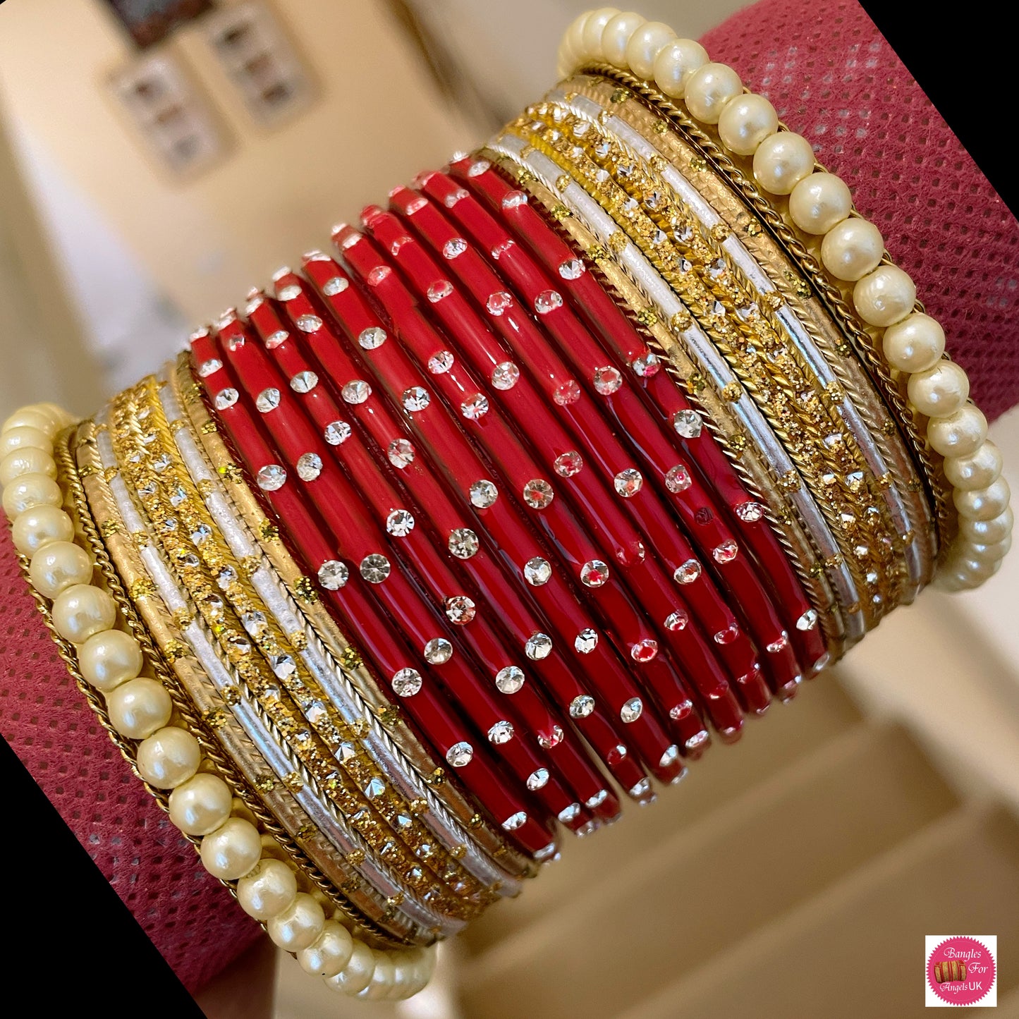 Pearl Glass Bangle Set - Pink