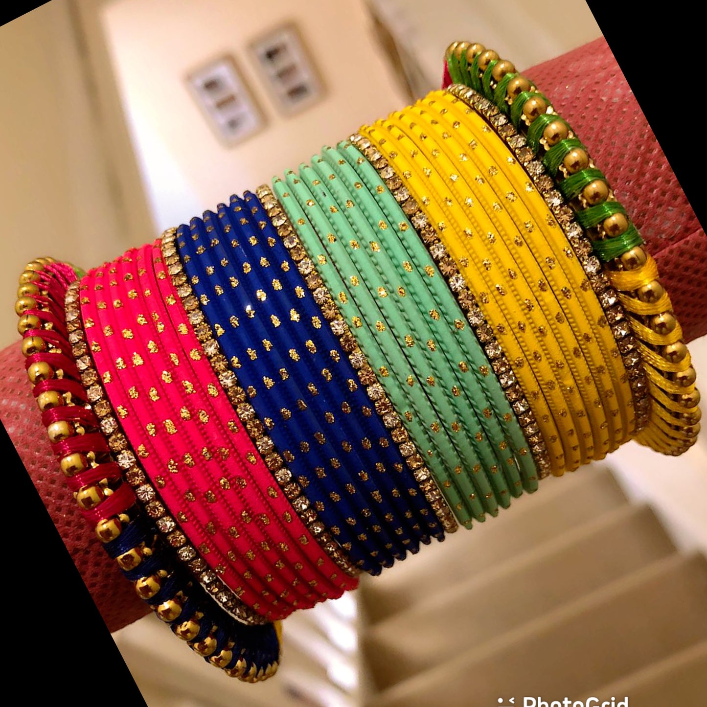 Multicoloured Metal/Thread Bangle Set
