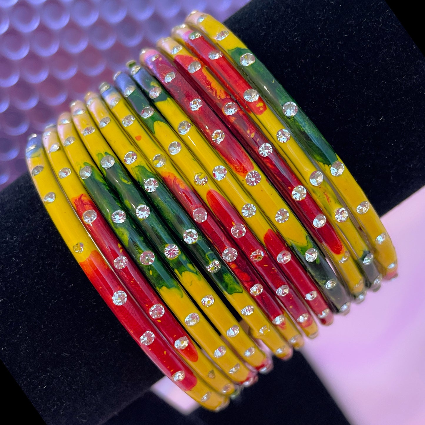 Multicoloured Glass Bangles- Size 2.6