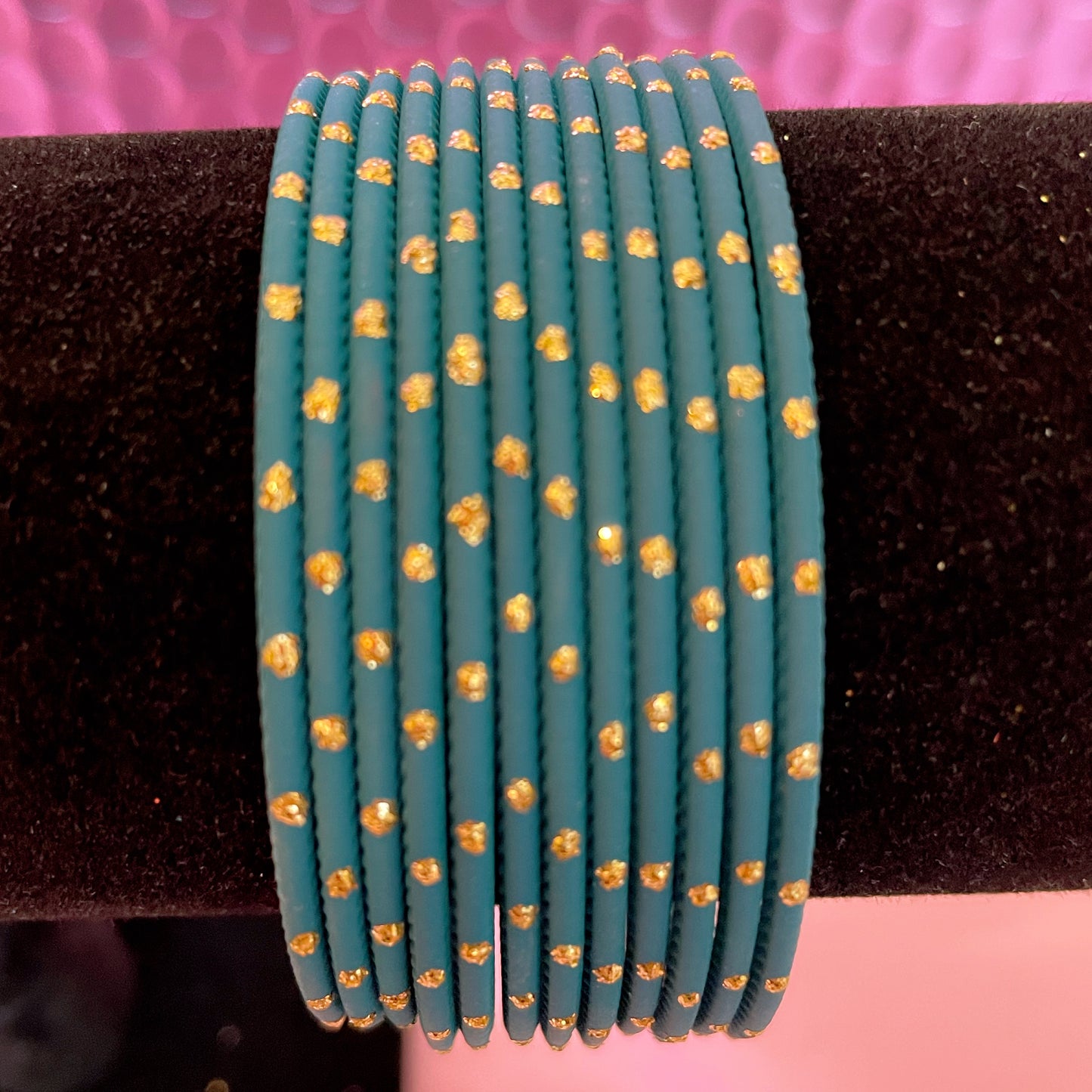 Dotted Peacock Blue Metal Bangles- Size 2.10