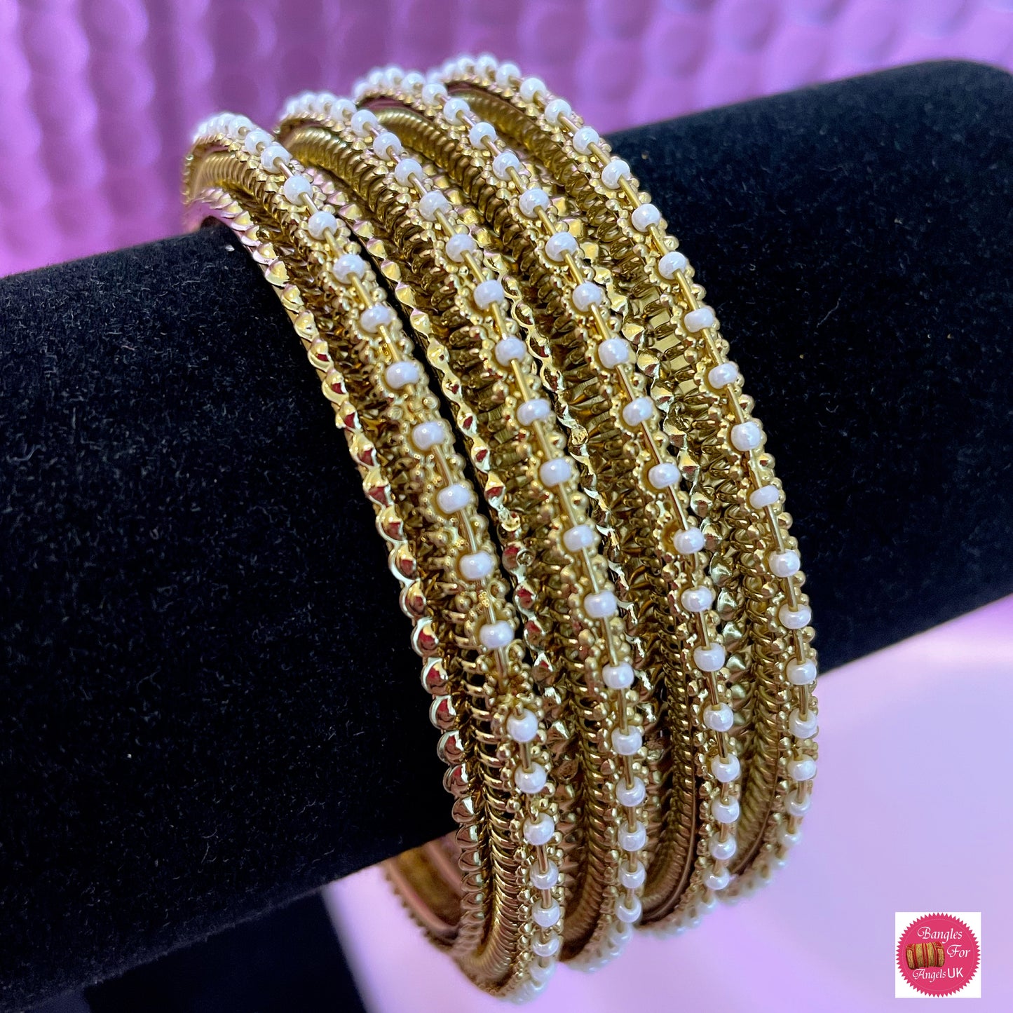 Gold Pearl Bangle Set