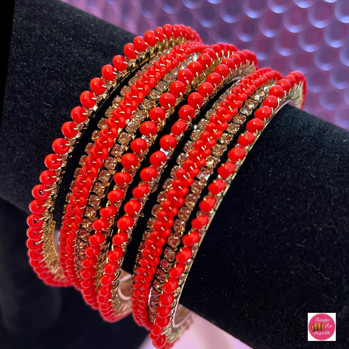 Red & Gold Zirconia Metal Bangles - Size 2.10