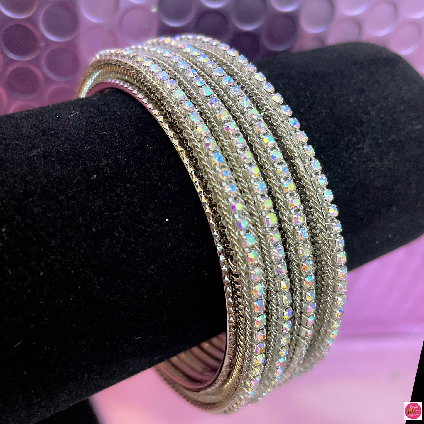 Silver Zirconia Stone Metal Bangles Set- Size 2.4/2.6